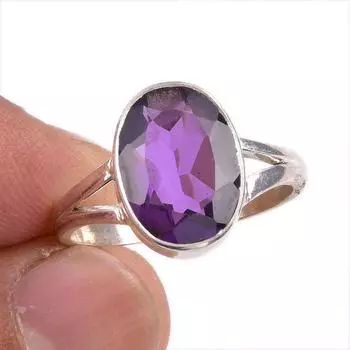 Natural African Amethyst Gemstone 925 Solid Sterling Silver Gift Ring S.9 g7z04