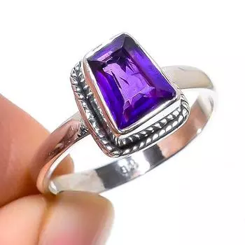 Natural African Amethyst Gemstone 925 Solid Sterling Silver Gift Ring S.8 A2R46