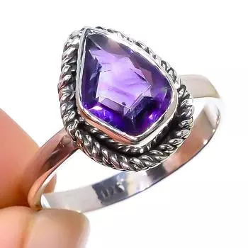 Natural African Amethyst Gemstone 925 Solid Sterling Silver Gift Ring S.9 k5P07