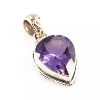 Natural African Amethyst Gemstone 925 Sterling Silver Two Tone Pendant 1.1 n3T27