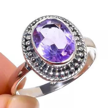Natural African Amethyst Gemstone Ethnic 925 Solid Silver Jewelry Ring S.10 w5b49