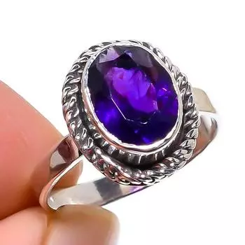Natural African Amethyst Gemstone Handmade 925 Solid Silver Gift Ring S.6 r2h50