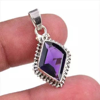Natural African Amethyst Gemstone Handmade 925 Solid Silver Pendant 1.25 E1l47