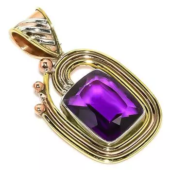 Natural African Amethyst Two Tone 925 Solid Sterling Silver Pendant 1.50 e2G89