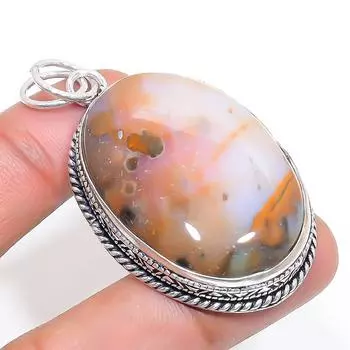 Подвеска из натурального африканского мха из стерлингового серебра 925 пробы 2,25 дюйма V1Q33