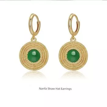 Natural Agate South French Straw Hat Earrings for Women Retro New Chinese Style Niche Style Exquisite Anti-Allergy Ear Studs Earrings for Girlfriend Nanfa Straw Hat Earrings