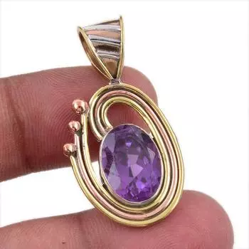 Natural Alexandrite 925 Solid Sterling Silver Jewelry TwoTone Pendant 1.50 P0Z61