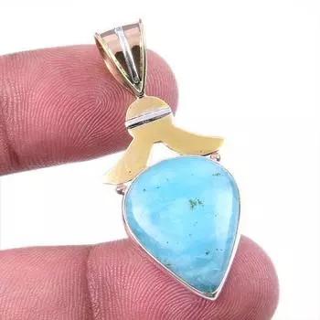 Natural Amazonite Gemstone 925 Solid Sterling Silver Two Tone Pendant 1.75 g8O62
