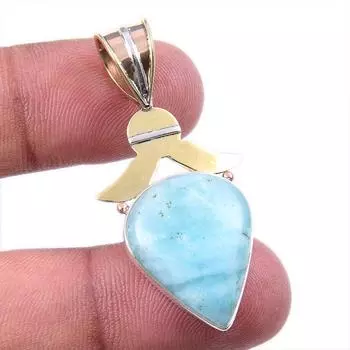 Natural Amazonite Gemstone 925 Solid Sterling Silver Two Tone Pendant 1.50 f4R98