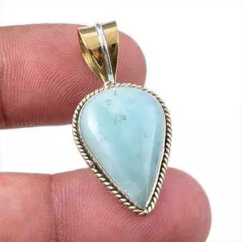 Natural Amazonite Gemstone 925 Solid Sterling Silver Two Tone Pendant 1.50 y6p51