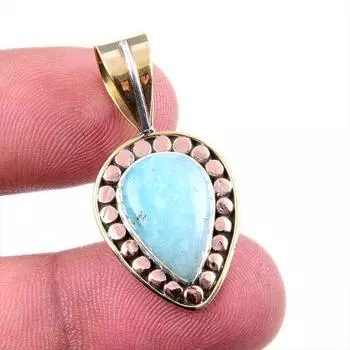 Natural Amazonite Gemstone 925 Solid Sterling Silver Two Tone Pendant 1.25 u7K01