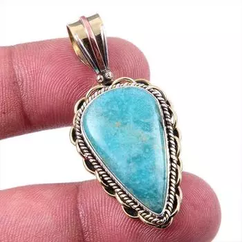Natural Amazonite Gemstone 925 Solid Sterling Silver Two Tone Pendant 1.75 U9D07
