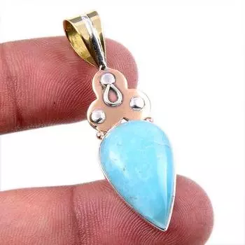 Natural Amazonite Gemstone 925 Solid Sterling Silver Two Tone Pendant 1.75 U2u33