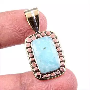 Natural Amazonite Gemstone 925 Solid Sterling Silver Two Tone Pendant 1.5 J5b36