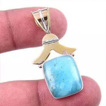 Natural Amazonite Gemstone 925 Solid Sterling Silver Two Tone Pendant 1.50 y4j28