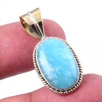 Natural Amazonite Gemstone 925 Solid Sterling Silver Two Tone Pendant 1.25 A1s36