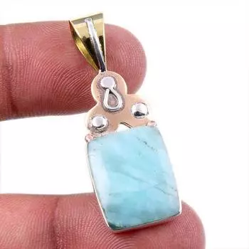 Natural Amazonite Gemstone 925 Solid Sterling Silver Two Tone Pendant 1.75 z8G20