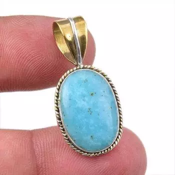Natural Amazonite Gemstone 925 Solid Sterling Silver Two Tone Pendant 1.50 I9i71