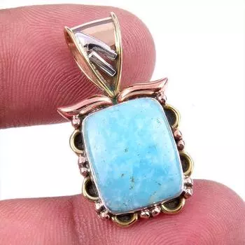 Natural Amazonite Gemstone 925 Solid Sterling Silver Two Tone Pendant 1.25 a7s60