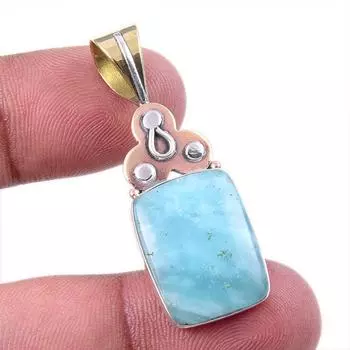Natural Amazonite Gemstone 925 Solid Sterling Silver Two Tone Pendant 1.50 H0t89