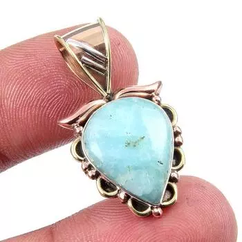 Natural Amazonite Gemstone 925 Solid Sterling Silver Two Tone Pendant 1.25 F5z60