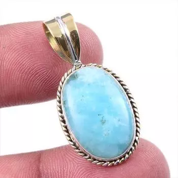 Natural Amazonite Gemstone 925 Solid Sterling Silver Two Tone Pendant 1.50 t0n96