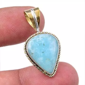 Natural Amazonite Gemstone 925 Solid Sterling Silver Two Tone Pendant 1.50 h0c49