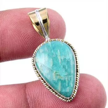 Natural Amazonite Gemstone 925 Solid Sterling Silver Two Tone Pendant 1.25 s4y40