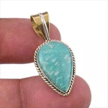 Natural Amazonite Gemstone 925 Solid Sterling Silver Two Tone Pendant 1.50 c6w47