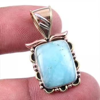 Natural Amazonite Gemstone 925 Solid Sterling Silver Two Tone Pendant 1.25 I1E58