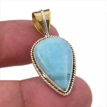 Natural Amazonite Gemstone 925 Solid Sterling Silver Two Tone Pendant 1.50 y4E16
