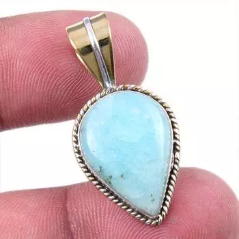 Natural Amazonite Gemstone 925 Solid Sterling Silver Two Tone Pendant 1.25 T1t36