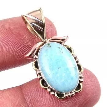 Natural Amazonite Gemstone 925 Solid Sterling Silver Two Tone Pendant 1.50 b2e05