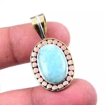 Natural Amazonite Gemstone 925 Solid Sterling Silver Two Tone Pendant 1.5 Z9G87