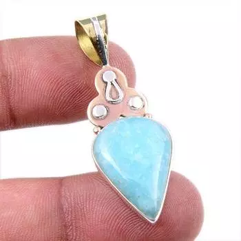 Natural Amazonite Gemstone 925 Solid Sterling Silver Two Tone Pendant 1.75 y6G13