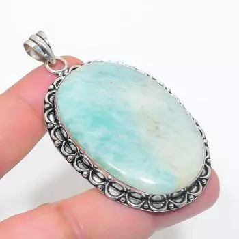 Подвеска из стерлингового серебра 925 пробы с натуральным амазонитом 2,68 дюйма K4p69