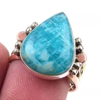 Natural Amazonite Gemstone Handmade 925 Sterling Silver Two Tone Ring S.8 R5T96