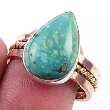 Natural Amazonite Gemstone Handmade 925 Sterling Silver Two Tone Ring S.9 n5D94
