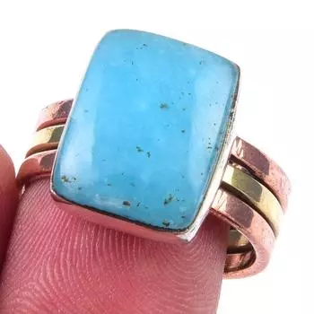 Natural Amazonite Gemstone Handmade 925 Sterling Silver Two Tone Ring S.8.5 u9R78
