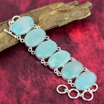 Ювелирные изделия из натурального амазонита, серебро 925 пробы, браслет ручной работы, цепочка из драгоценных камней с регулируемым браслетом, подарок для мамы, ювелирные изделия 8 Inches With Adjustable синий
