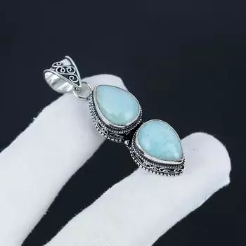 Natural Amazonite Gemstone Silver Pendant in 925 Sterling Silver - Handmade Pear Design, Everyday Wear Jewelry Birthday Gift 2.35 зелёный