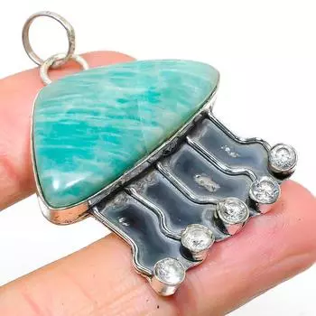 Natural Amazonite, Topaz Gemstone 925 Sterling Silver Gift Pendant 1.97 P5u75