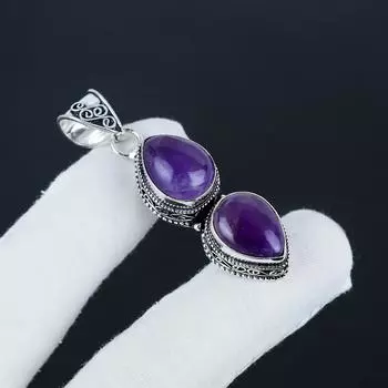 Натуральный аметист камень-талисман серебряная подвеска из стерлингового серебра 925 пробы - ручная работа, дизайн груша , украшение для повседневной носки, для вечеринки, подарок 2.35 фиолетовый