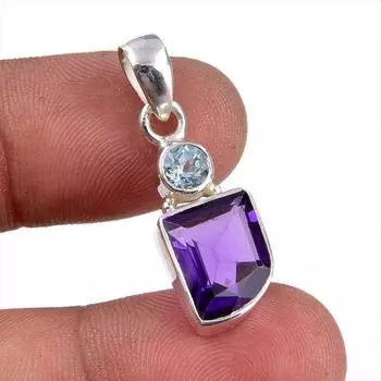 Natural Amethyst,Blue Topaz Gemstone 925 Sterling Silver Gift Pendant 1.25 D7p47