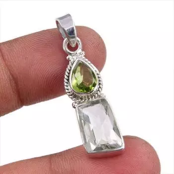 Natural Amethyst,Blue Topaz Gemstone 925 Sterling Silver Gift Pendant 1.50 V8j02
