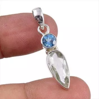 Natural Amethyst,Blue Topaz Gemstone 925 Sterling Silver Gift Pendant 1.50 f9T82