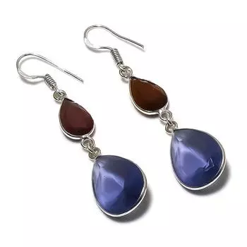 Natural Amethyst, Chalcedony 925 Sterling Silver Jewelry Earring 2.17 t5n66