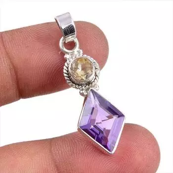 Natural Amethyst,Citrine Gemstone 925 Sterling Silver Jewelry Pendant 1.50 k8o85