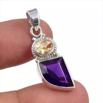 Natural Amethyst,Citrine Gemstone 925 Sterling Silver Jewelry Pendant 1.25 d5G73