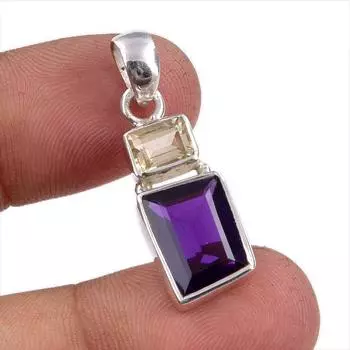 Natural Amethyst,Citrine Gemstone 925 Sterling Silver Jewelry Pendant 1.25 f5P48